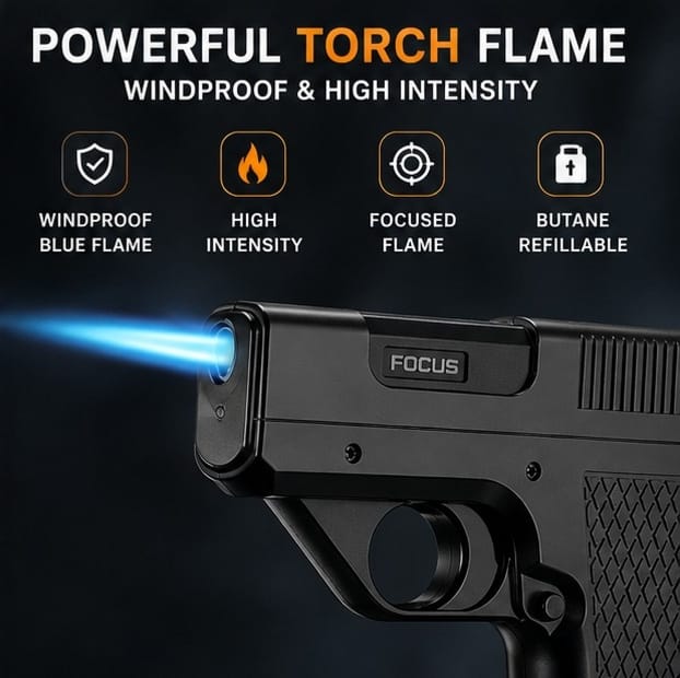 🔥 Premium Torch Lighter with Cigarette Holder & Flashlight | Powerful Windproof Blue Flame, Compact Pocket Design | BUY 1 GET 1 FREE