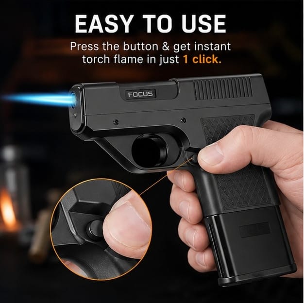 🔥 Premium Torch Lighter with Cigarette Holder & Flashlight | Powerful Windproof Blue Flame, Compact Pocket Design | BUY 1 GET 1 FREE